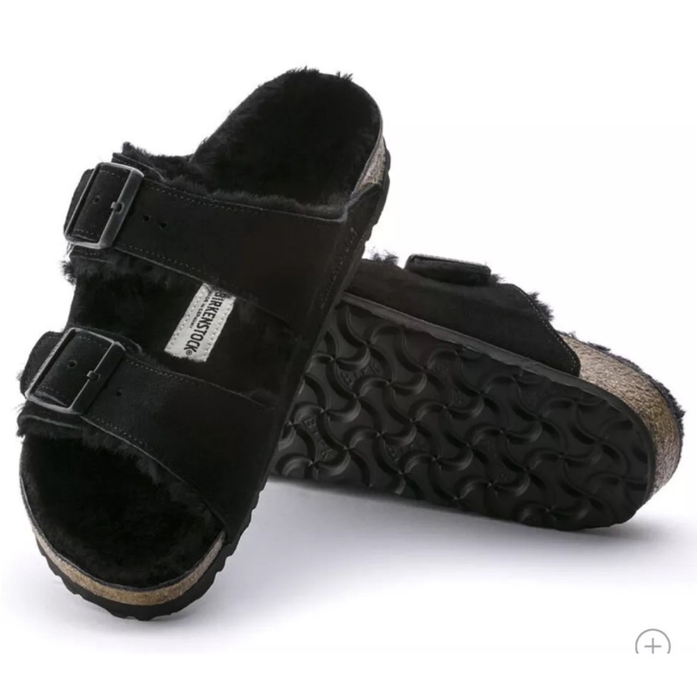 NEW Black Shearling Birkenstocks (Size 37)